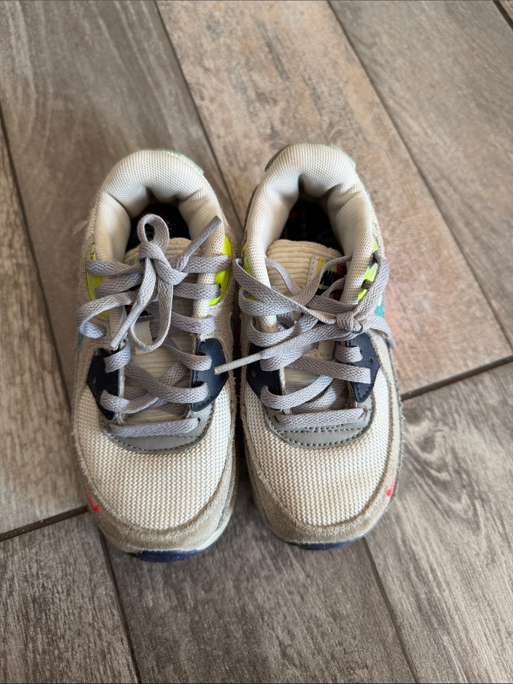 Nike Kids Gray Sneakers with Neon Yellow & Light Blue Accents